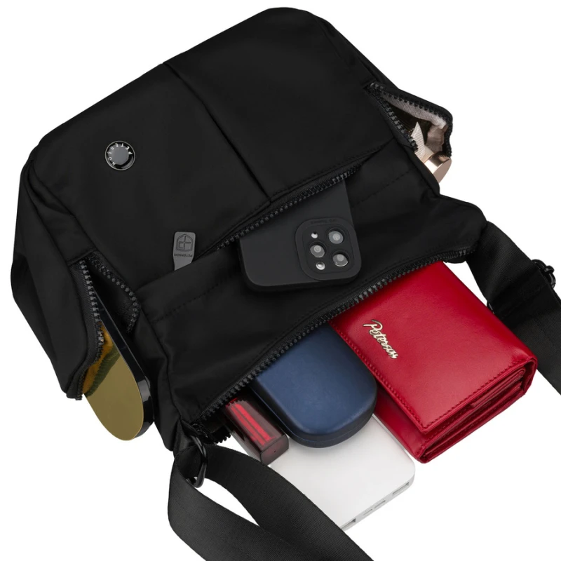 Miejska, czarna llistonoszka damska z poliestru zamykana suwakiem - Peterson