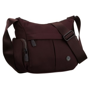 Bordowa listonoszka damska z poliestru zawieszona na szerokim pasku, dwukomorowa - Peterson