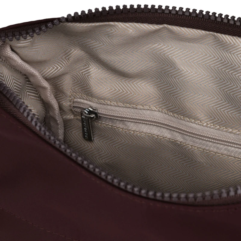 Bordowa listonoszka damska z poliestru zawieszona na szerokim pasku, dwukomorowa - Peterson