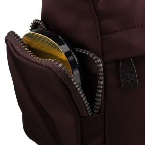 Bordowa listonoszka damska z poliestru zawieszona na szerokim pasku, dwukomorowa - Peterson