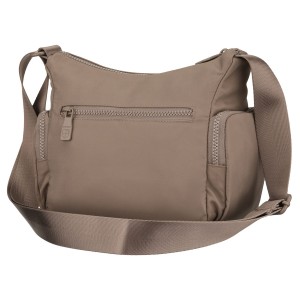 Beżowa listonoszka damska z poliestru zawieszona na szerokim pasku, dwukomorowa - Peterson