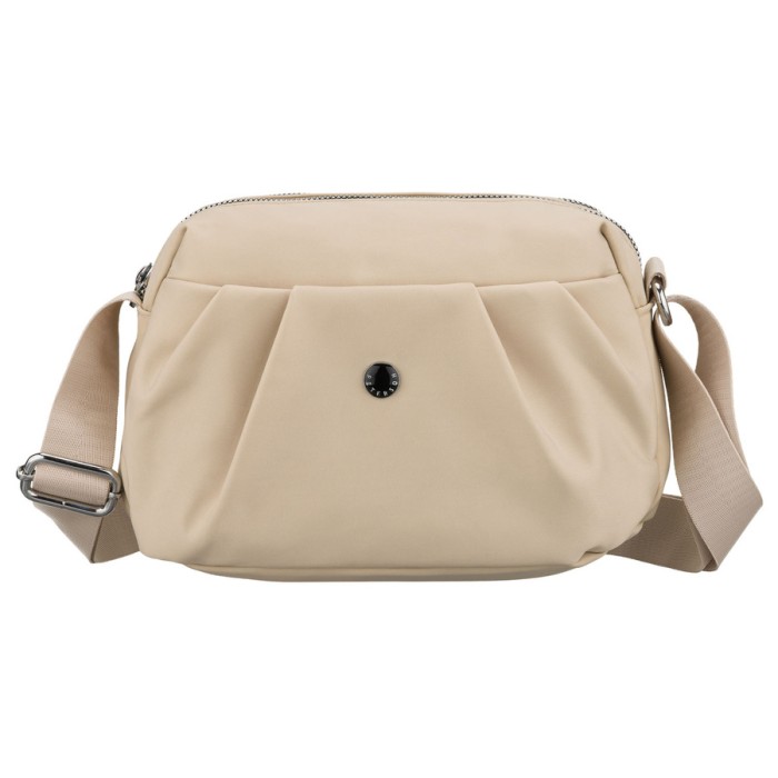 Listonoszka damska z poliestru w kolorze ecru, dwukomorowa z zewnętrzną kieszonką - Peterson