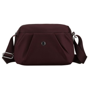 Bordowa, poręczna listonoszka damska z poliestru zawieszona na szerokim pasku - Peterson