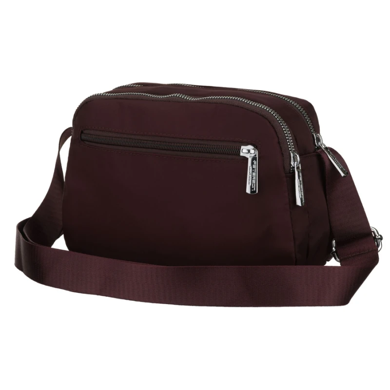 Bordowa, poręczna listonoszka damska z poliestru zawieszona na szerokim pasku - Peterson