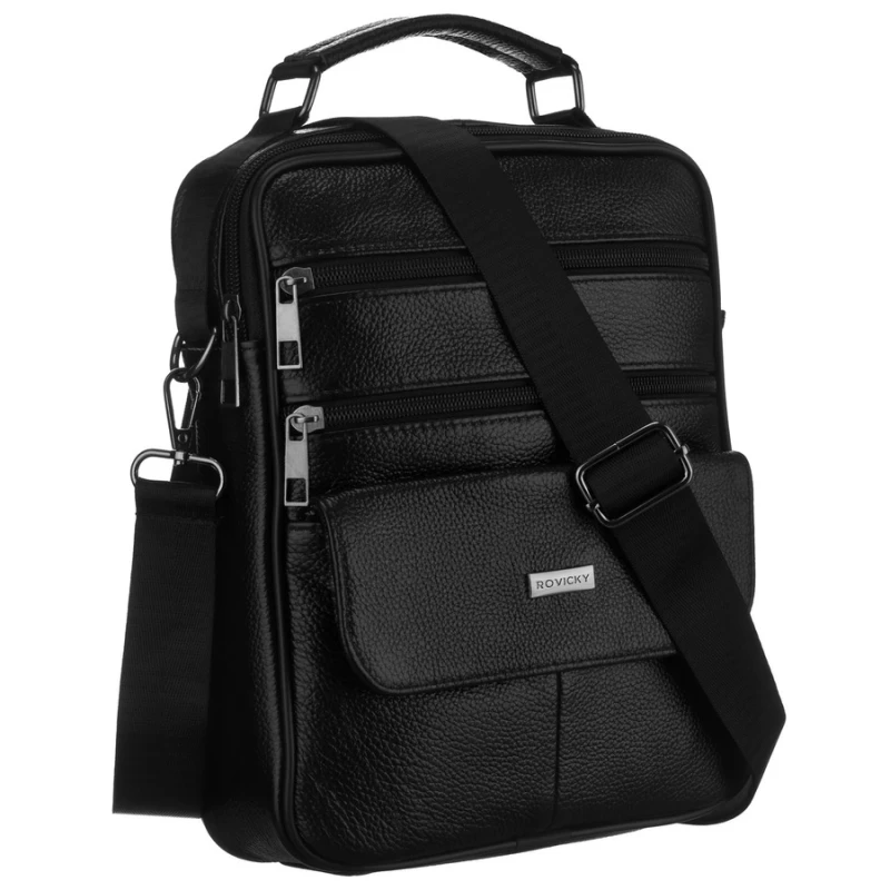 Czarna listonoszka męska Rovicky ze skóry naturalnej