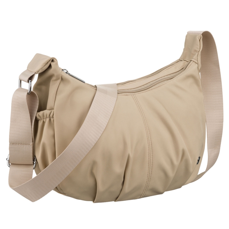 Torebka damska z poliestru w beżowym kolorze, dwukomorowa - Peterson