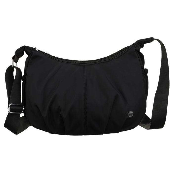 Czarna torebka damska z poliestru zamykana suwakiem, dwukomorowa - Peterson