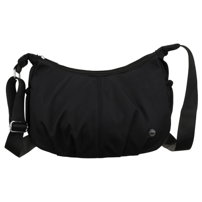 Czarna torebka damska z poliestru zamykana suwakiem, dwukomorowa - Peterson