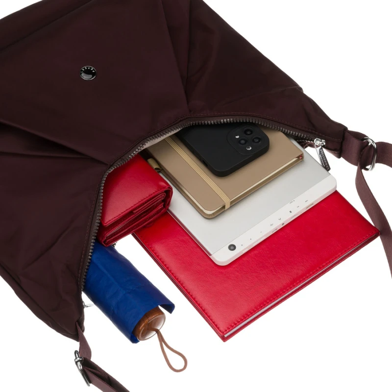 Duża, bordowa torebka damska z poliestru, mieszcząca format A4 - Peterson