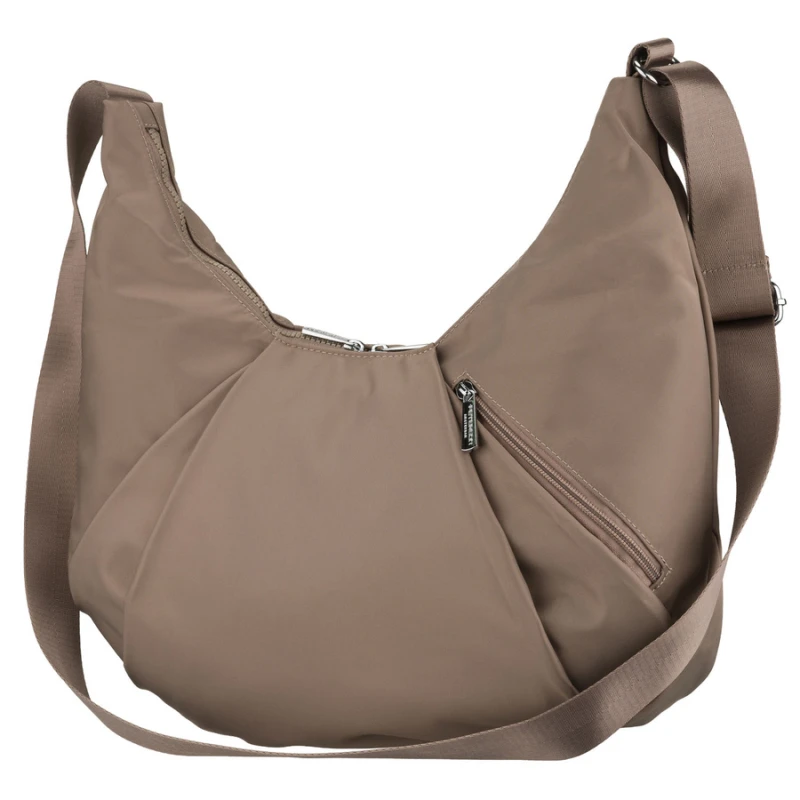 Duża, ciemnobeżowa torebka damska z poliestru, mieszcząca format A4 - Peterson