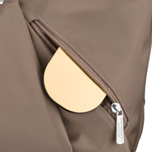 Duża, ciemnobeżowa torebka damska z poliestru, mieszcząca format A4 - Peterson