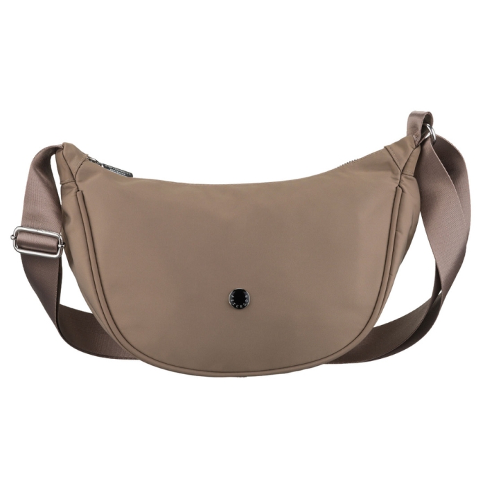 Ciemnobeżowa listonoszka damska z poliestru, jednokomorowa z zewnętrzną kieszonką - Peterson