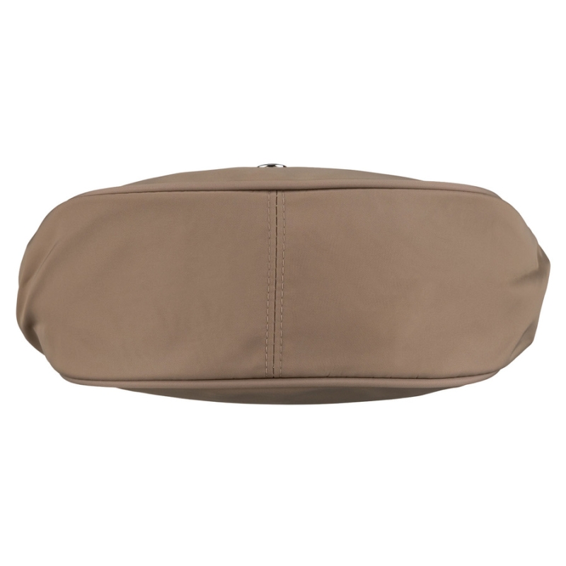 Ciemnobeżowa listonoszka damska z poliestru, jednokomorowa z zewnętrzną kieszonką - Peterson