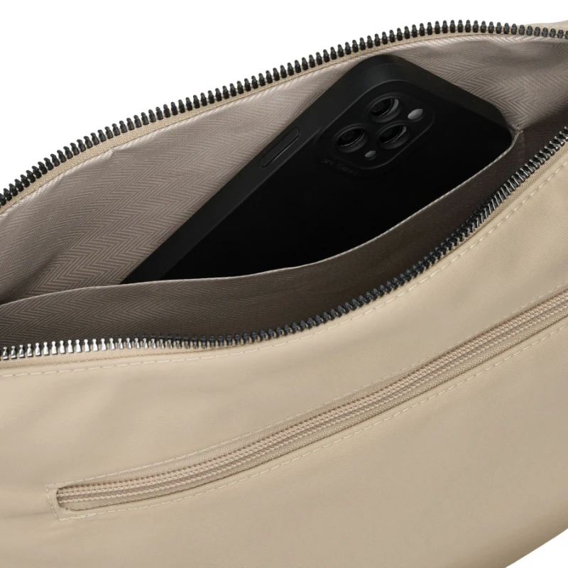 Listonoszka damska z poliestru w kolorze beżowym, jednokomorowa z zewnętrzną kieszonką - Peterson