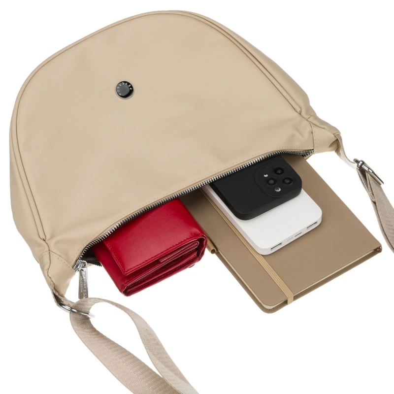 Listonoszka damska z poliestru w kolorze beżowym, jednokomorowa z zewnętrzną kieszonką - Peterson