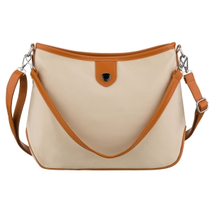 Praktyczna torebka damska z poliestru i skóry ekologicznej w kolorze ecru, zamykana suwakiem - Peterson