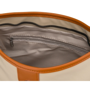 Praktyczna torebka damska z poliestru i skóry ekologicznej w kolorze ecru, zamykana suwakiem - Peterson