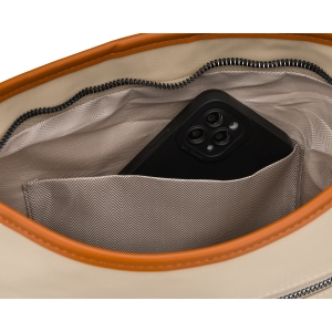 Praktyczna torebka damska z poliestru i skóry ekologicznej w kolorze ecru, zamykana suwakiem - Peterson