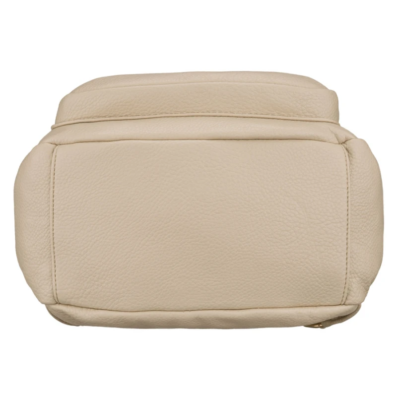 Elegancki plecak damski z bocznymi kieszeniami wykonany ze skóry ekologicznej w beżowym kolorze - Rovicky