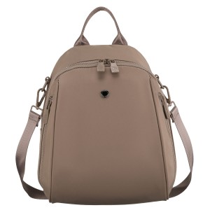 Mały, beżowy plecak damski wykonany z poliestru, wyposażony w dodatkowy pasek - Peterson