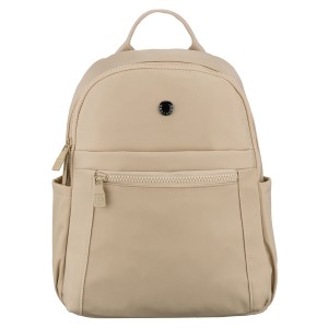 Mały plecak damski wykonany z poliestru w kolorze ecru, jednokomorowy z kieszenią zewnętrzną - Peterson