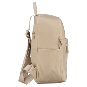Mały plecak damski wykonany z poliestru w kolorze ecru, jednokomorowy z kieszenią zewnętrzną - Peterson