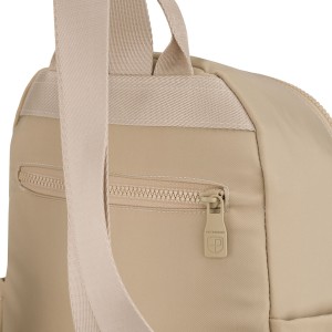 Mały plecak damski wykonany z poliestru w kolorze ecru, jednokomorowy z kieszenią zewnętrzną - Peterson