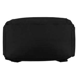 Mały, czarny plecak damski wykonany z poliestru, jednokomorowy z kieszenią zewnętrzną - Peterson