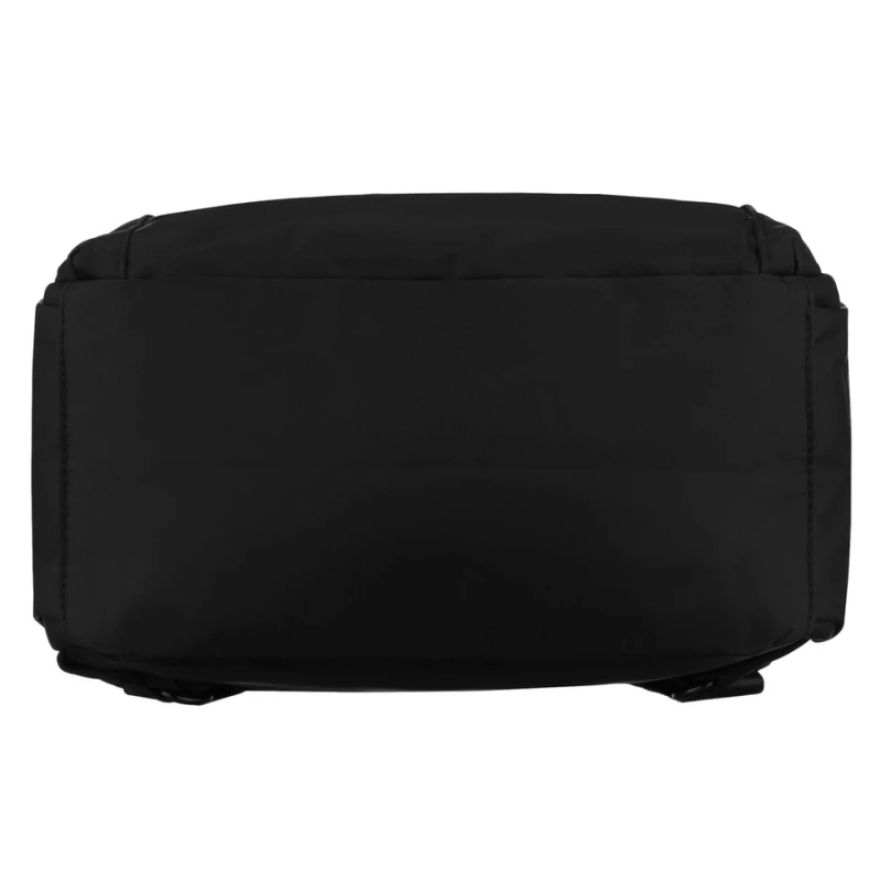 Mały, czarny plecak damski wykonany z poliestru, jednokomorowy z kieszenią zewnętrzną - Peterson