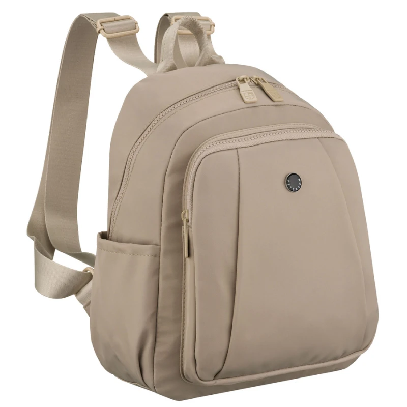 Praktyczny plecak damski wykonany z poliestru w kolorze ecru, jednokomorowy - Peterson