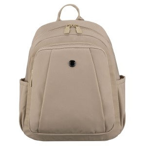 Praktyczny plecak damski wykonany z poliestru w kolorze ecru, jednokomorowy - Peterson