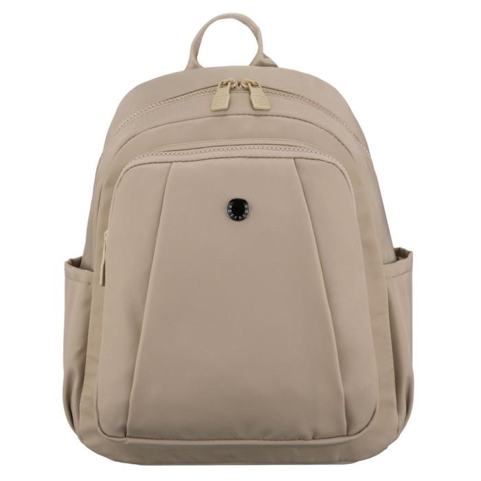 Praktyczny plecak damski wykonany z poliestru w kolorze ecru, jednokomorowy - Peterson