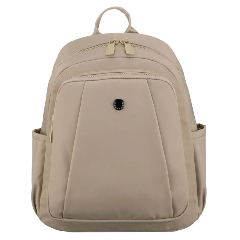 Praktyczny plecak damski wykonany z poliestru w kolorze ecru, jednokomorowy - Peterson