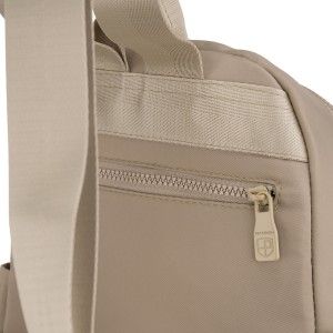 Praktyczny plecak damski wykonany z poliestru w kolorze ecru, jednokomorowy - Peterson