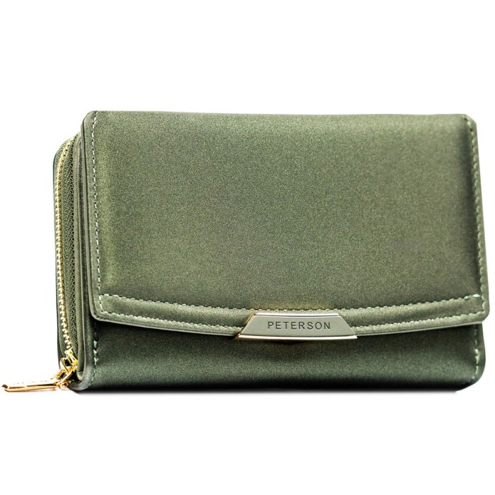 Portfel damski ze skóry ekologicznej w zielonym kolorze wyposażony w system RFID - Peterson
