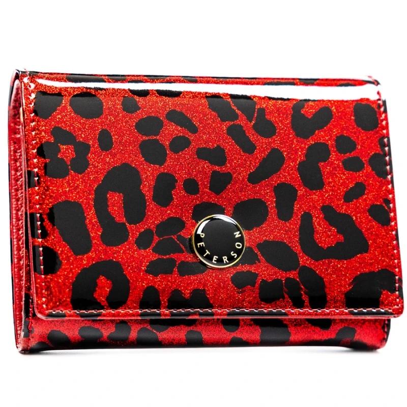 Czerwony portfel damski ze skóry ekologicznej i naturalnej w cętki - Peterson