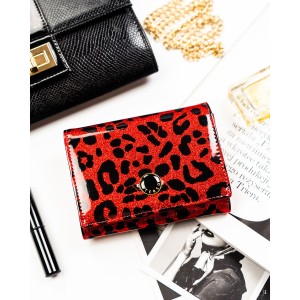 Czerwony portfel damski ze skóry ekologicznej i naturalnej w cętki - Peterson