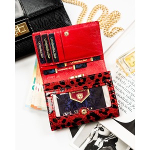 Czerwony portfel damski ze skóry ekologicznej i naturalnej w cętki - Peterson