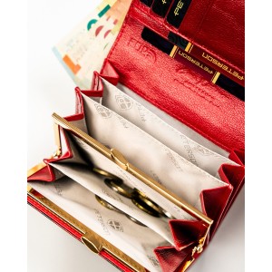 Czerwony portfel damski ze skóry ekologicznej i naturalnej w cętki - Peterson