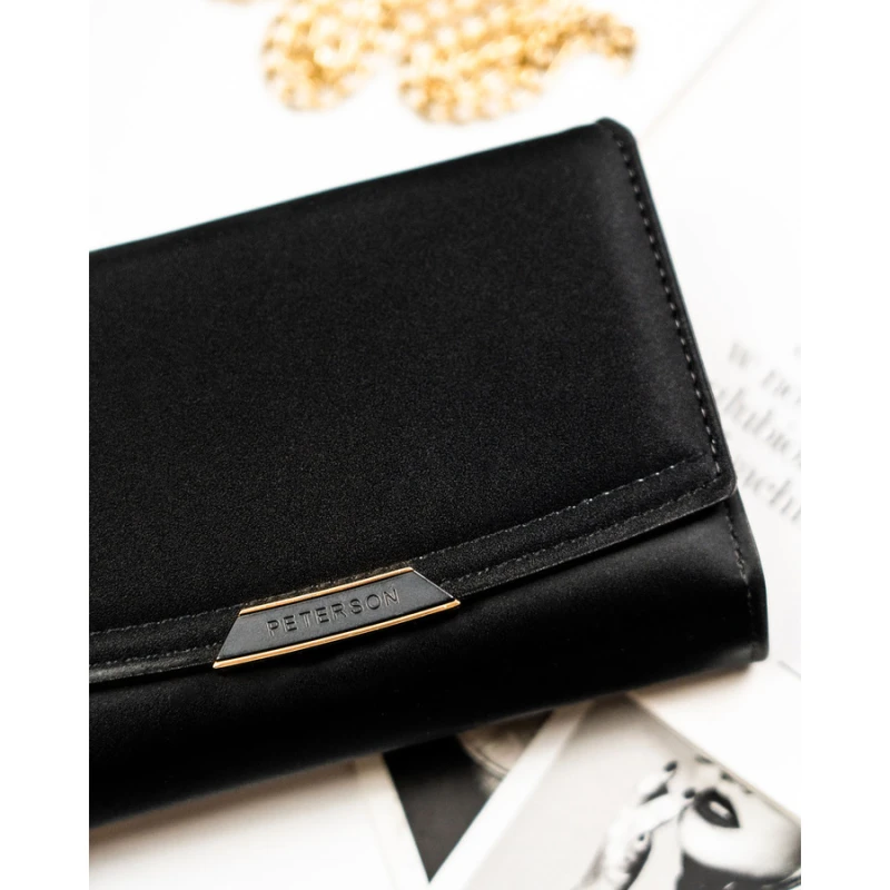 Portfel damski ze skóry ekologicznej w czarnym kolorze wyposażony w system RFID - Peterson