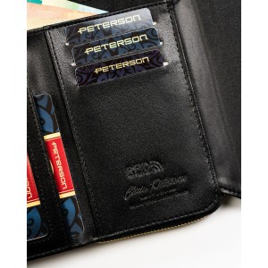 Portfel damski ze skóry ekologicznej w czarnym kolorze wyposażony w system RFID - Peterson