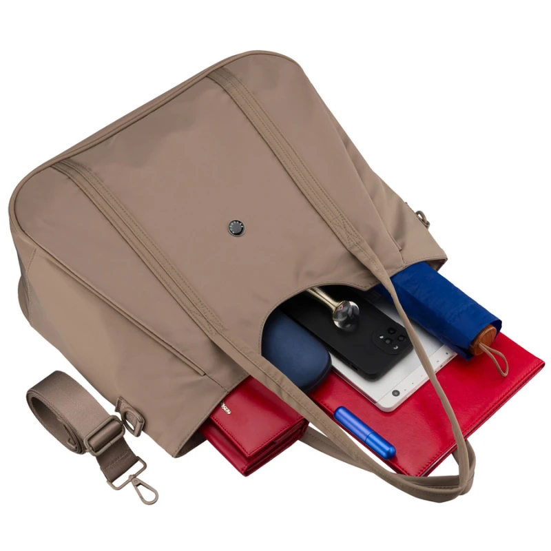 Shopperka damska z poliestru w beżowym kolorze, jednokomorowa i zamykana suwakiem - Peterson