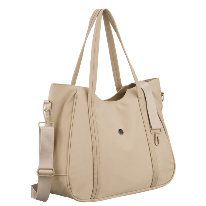 Shopperka damska z poliestru w jasnobeżowym kolorze zamykana suwakiem - Peterson