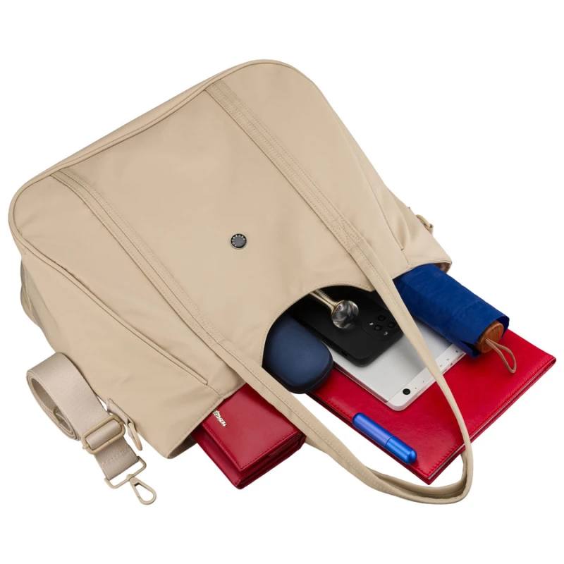 Shopperka damska z poliestru w jasnobeżowym kolorze zamykana suwakiem - Peterson