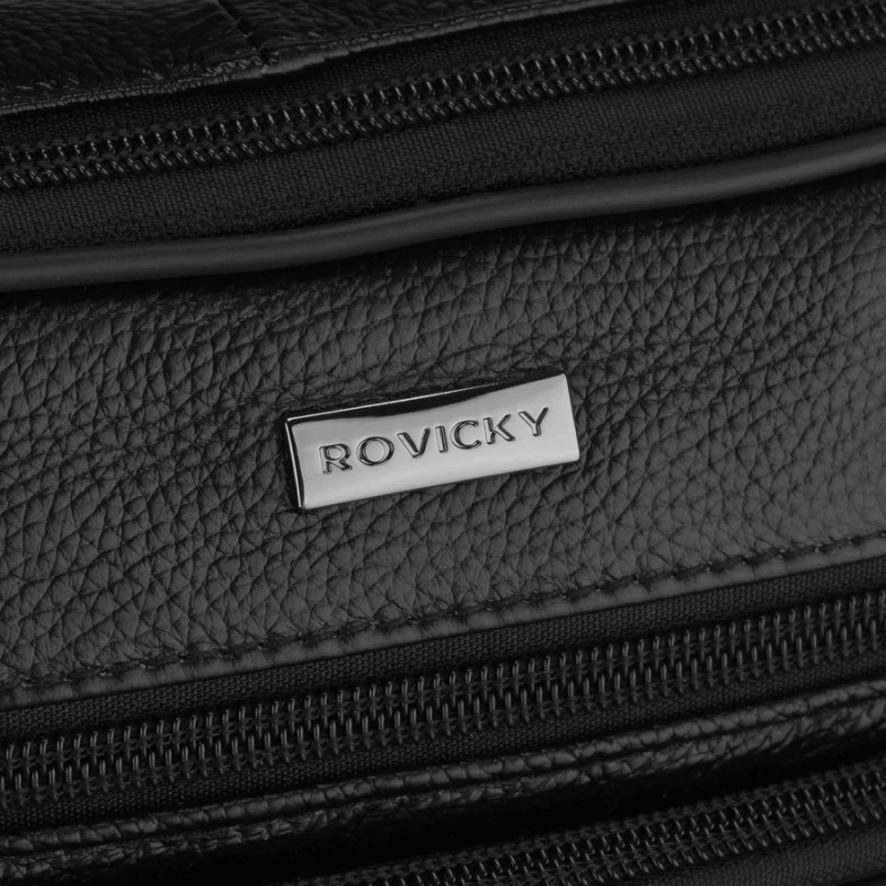 Skórzana, poręczna listonoszka męska w czarnym kolorze - Rovicky