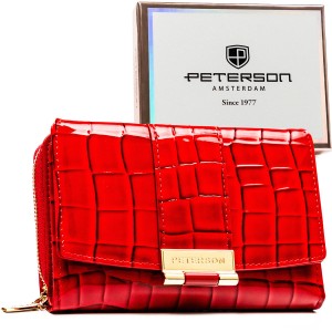 Portfel damski wykonany ze skóry ekologicznej w czerwonym kolorze z tłoczonym wzorem krokodylej skóry - Peterson | Niua.pl