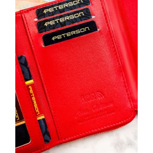 Portfel damski wykonany ze skóry ekologicznej w czerwonym kolorze z tłoczonym wzorem krokodylej skóry - Peterson | Niua.pl