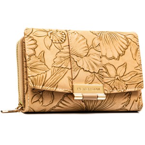Elegancki portfel damski ze skóry ekologicznej w beżowym kolorze ze wzorem w kwiaty - Peterson | Niua.pl