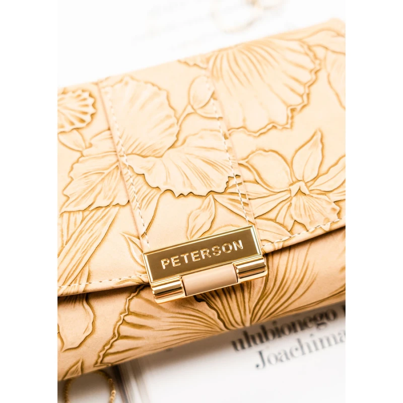 Elegancki portfel damski ze skóry ekologicznej w beżowym kolorze ze wzorem w kwiaty - Peterson | Niua.pl