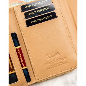 Elegancki portfel damski ze skóry ekologicznej w beżowym kolorze ze wzorem w kwiaty - Peterson | Niua.pl
